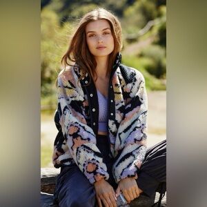 Free People Hit The Slopes Rocky Ridge Fleece Jacket Black Combo Size S